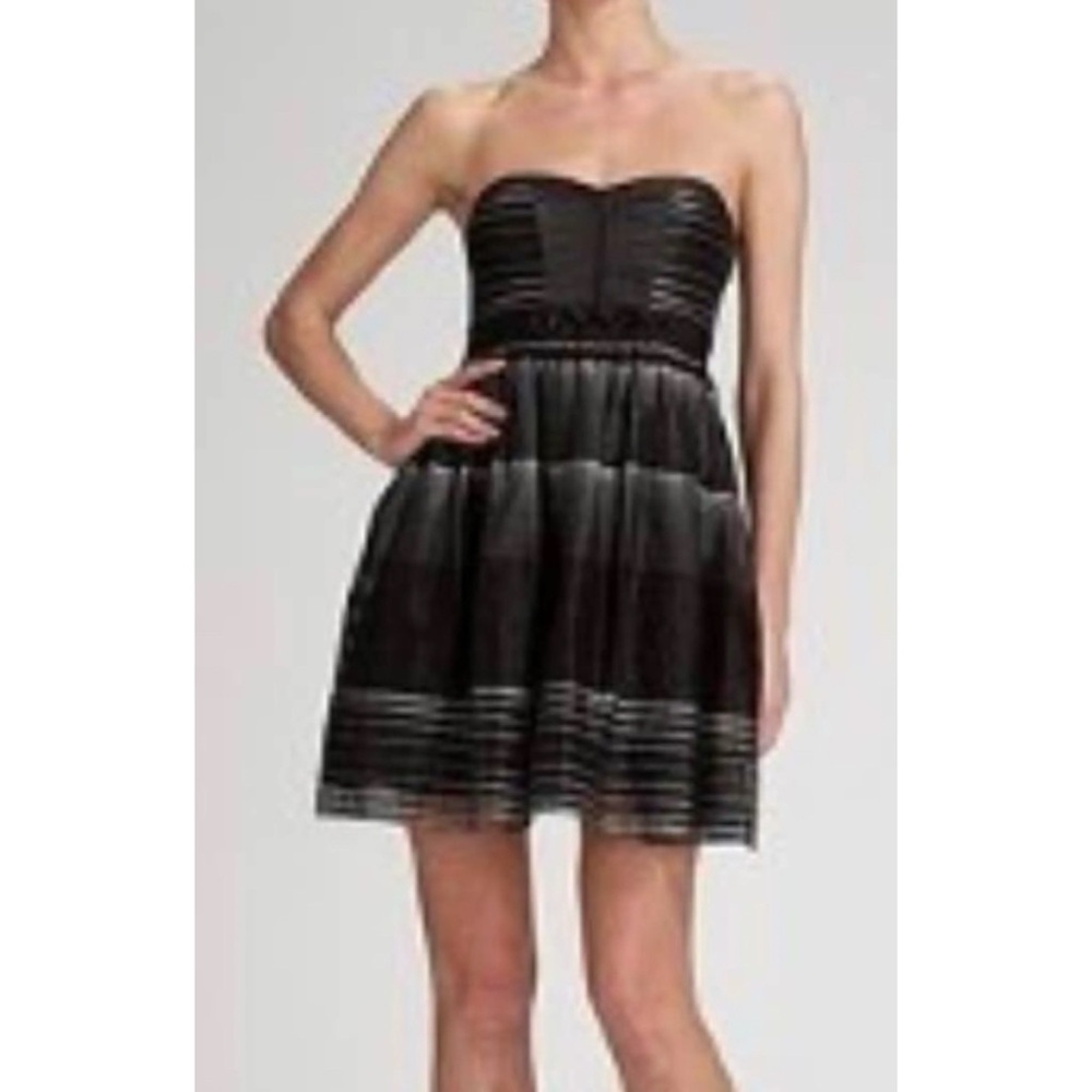 BCBGMaxAzria Strapless Organza Mini Dress Black